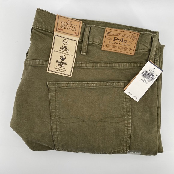 Polo Ralph Lauren Hampton Relaxed Straight Mens 48x34 Olive Green Garment Dyed